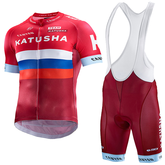 2017 Maillot Katusha Tirantes Mangas Cortas Rojo Y Blanco